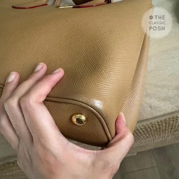 Prada Double Cuir Saffiano Leather Medium Camel Tote Shoulder Bag Retails $4950 - Picture 9 of 12